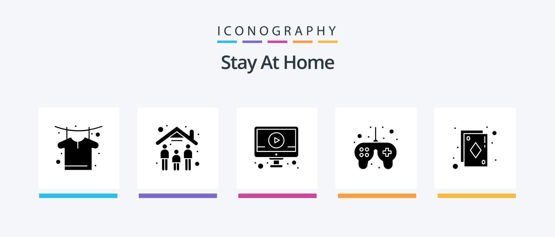 Stay At Home Glyph 5 Icon Pack Including cards. game control. online. time. game. Creative Icons Design vector