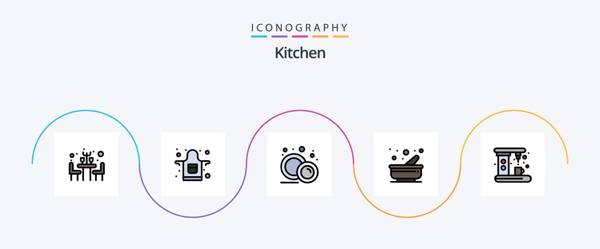 Kitchen Line Filled Flat 5 Icon Pack Including maker. coffee. food plate. appliances. mortar vector