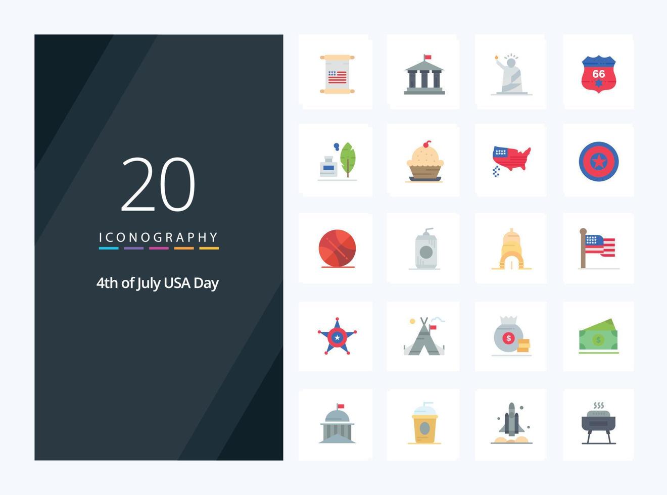 20 Usa Flat Color icon for presentation vector