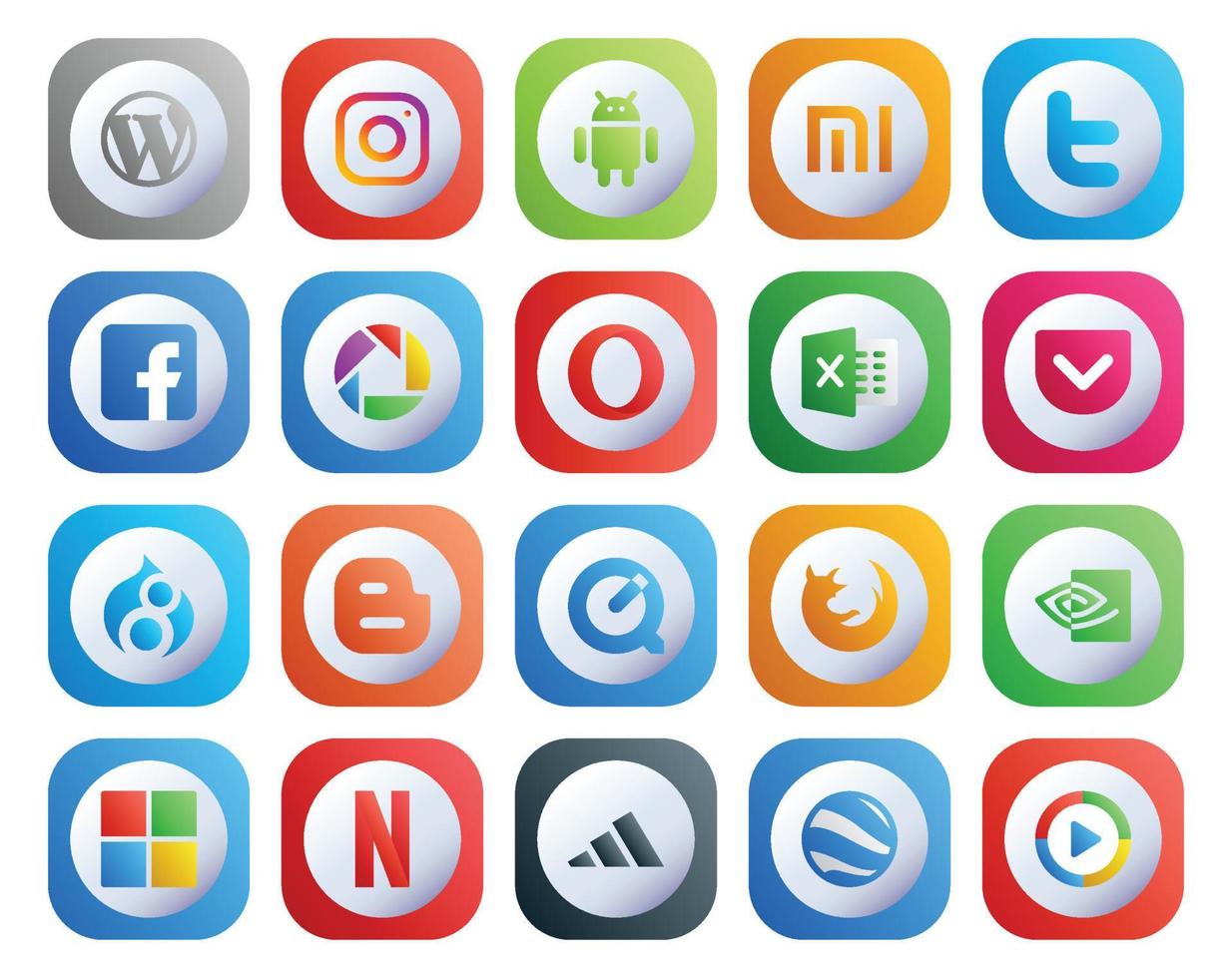 20 Social Media Icon Pack Including nvidia firefox picasa quicktime drupal vector