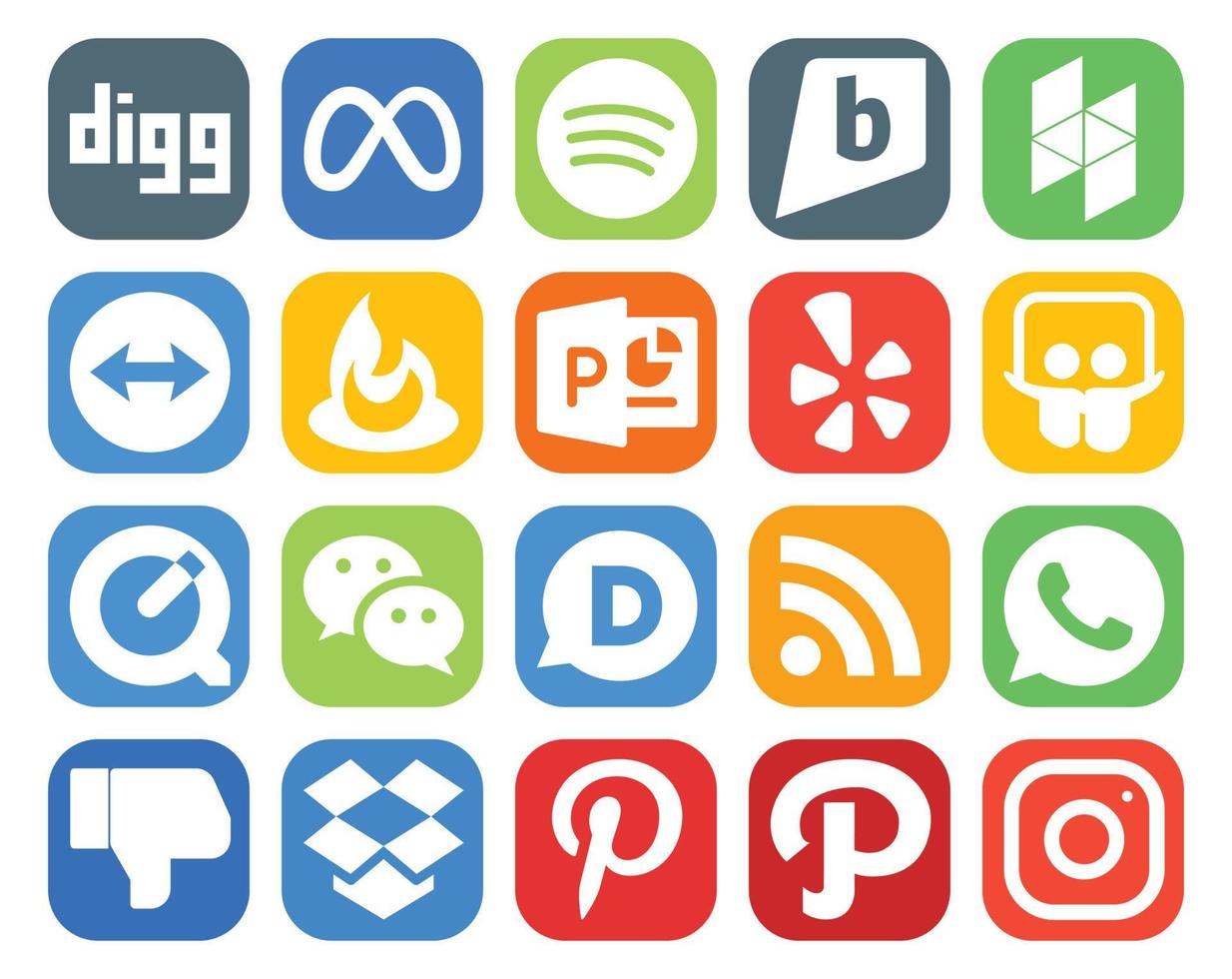 paquete de 20 íconos de redes sociales que incluye aversión rss powerpoint disqus wechat vector