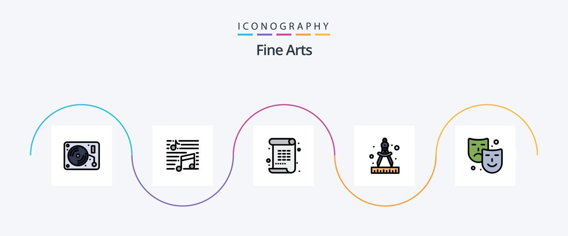 Fine Arts Line Filled Flat 5 Icon Pack Including art. paint. sound. art. paint vector