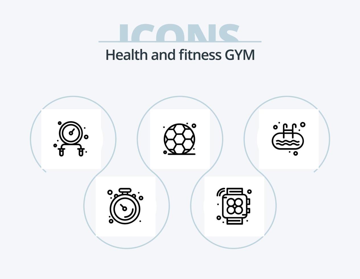 paquete de iconos de línea de gimnasio 5 diseño de iconos. escalera. cronógrafo. tarea. músculo. reloj vector