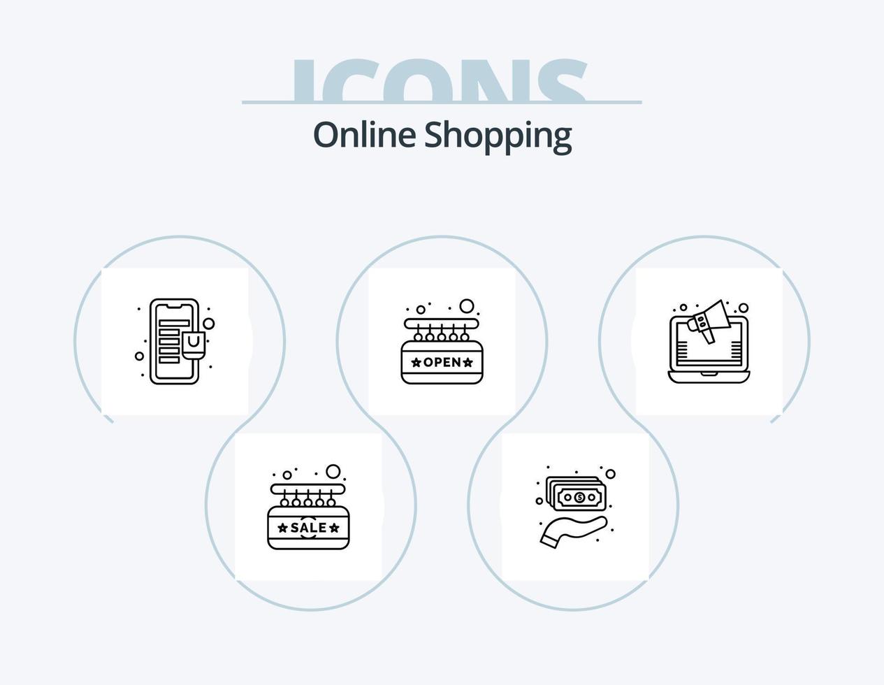 paquete de iconos de línea de compras en línea 5 diseño de iconos. porcentaje. oferta. tienda en línea. descuento. venta vector