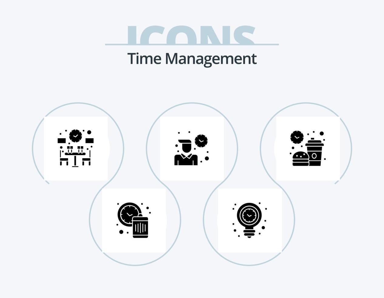 Time Management Glyph Icon Pack 5 Icon Design. break. time. light bulb. routine. time vector