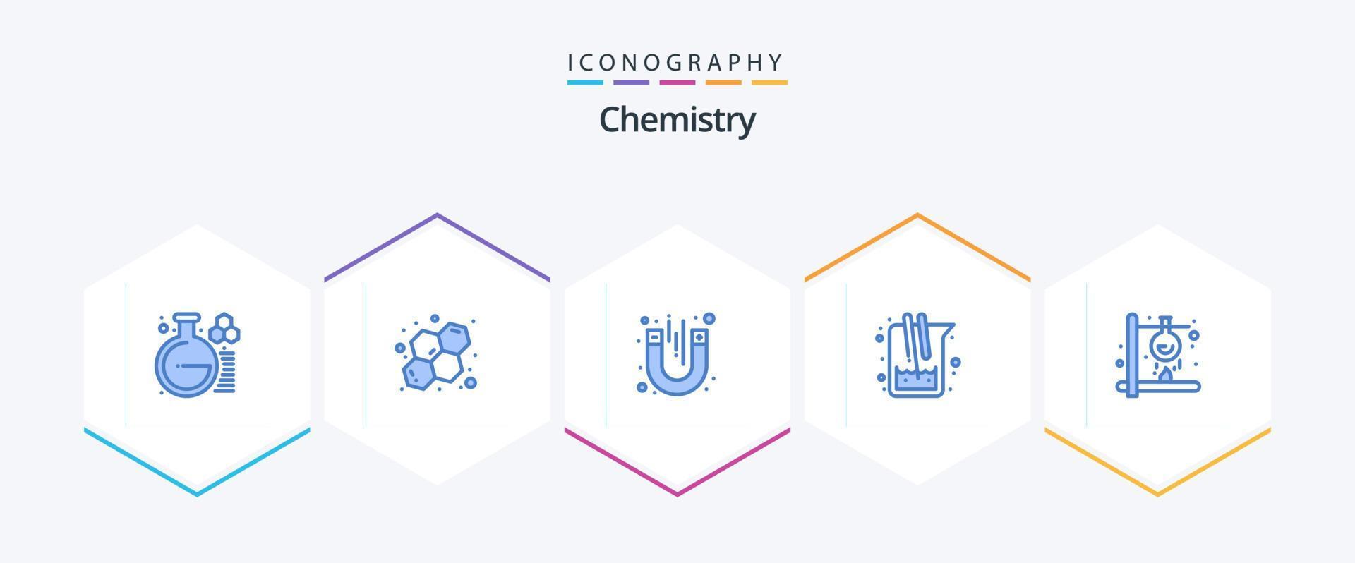 Chemistry 25 Blue icon pack including fire. lab. magnet. study. medicine vector