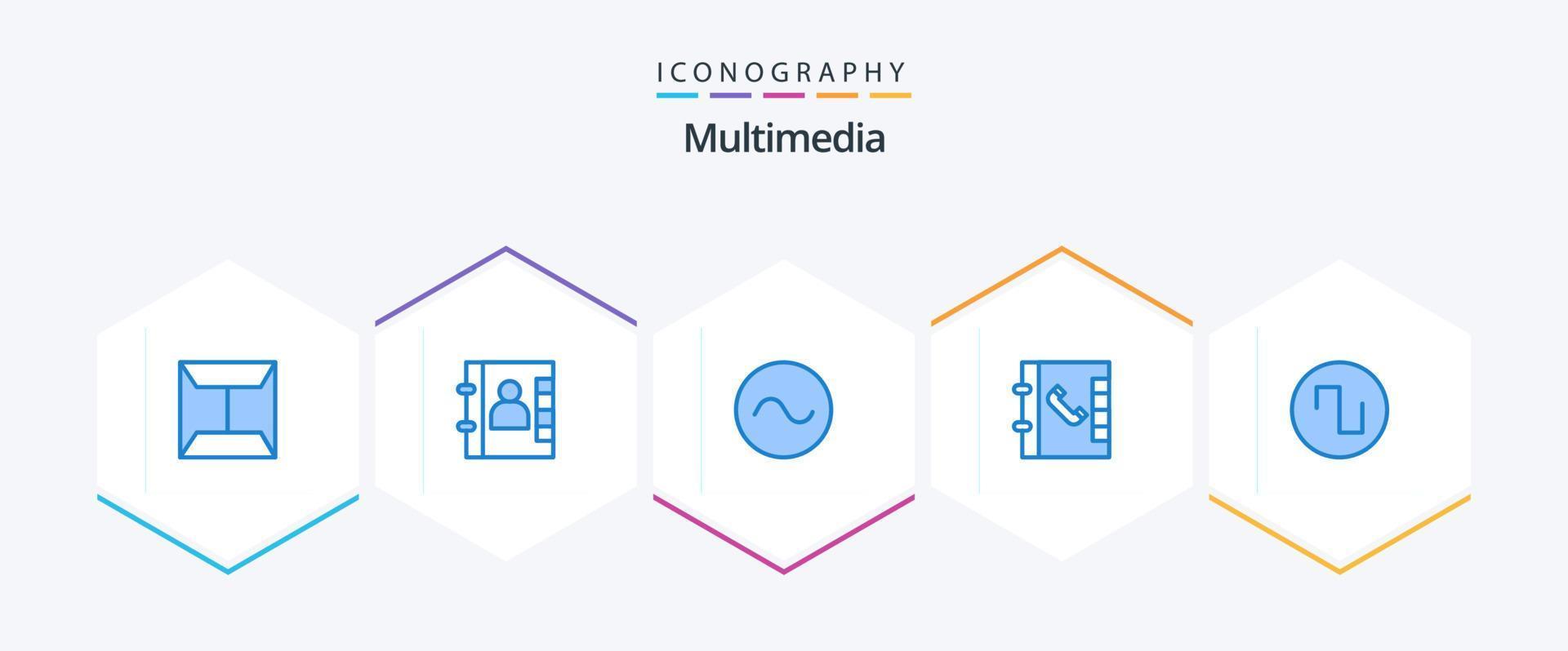 paquete multimedia de 25 íconos azules que incluye . ola. . cuadrado vector