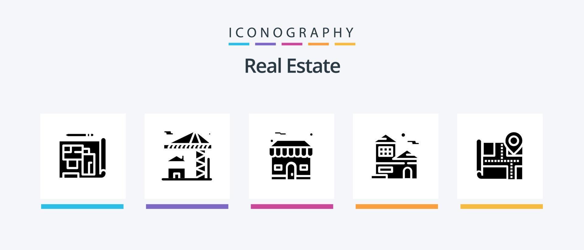 Real Estate Glyph 5 Icon Pack Including house . estate . estate. shop. Creative Icons Design vector