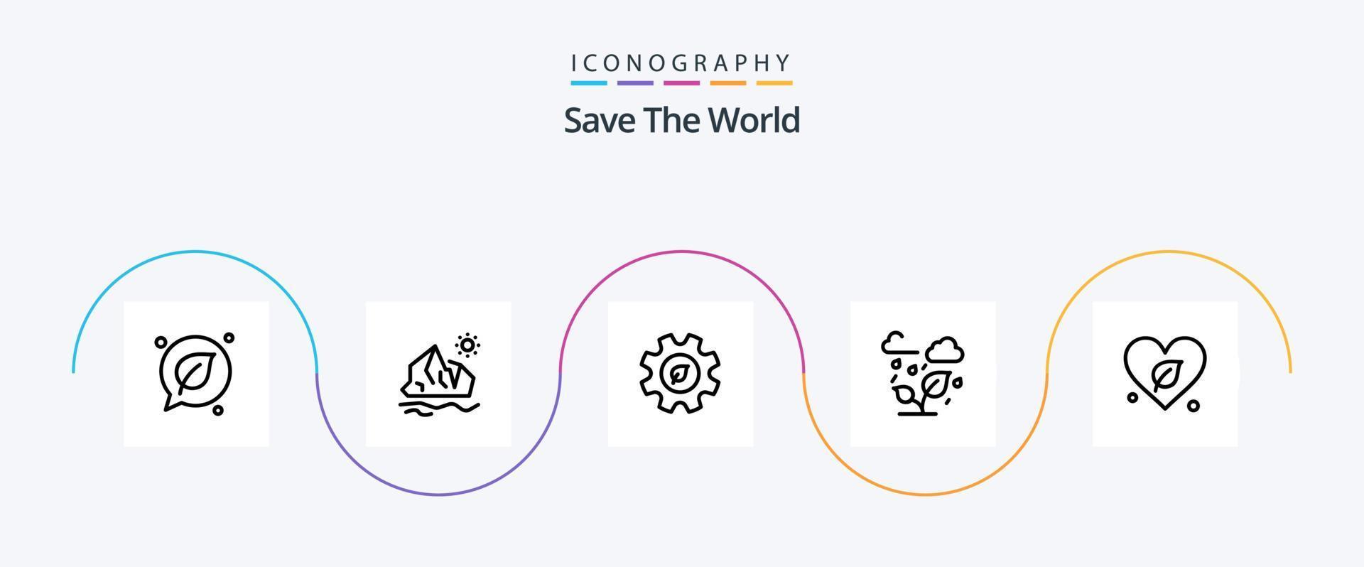 Save The World Line 5 Icon Pack Including heart. cloud. melting. trees. environment vector