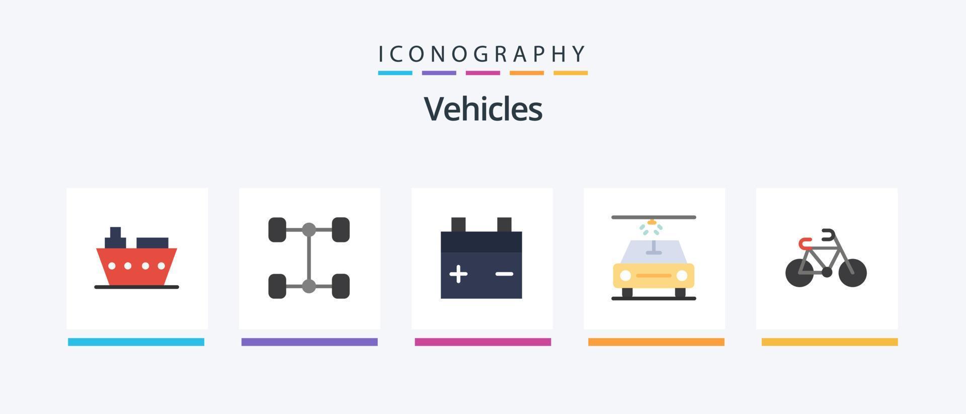 Paquete de 5 iconos planos de vehículos que incluye. camioneta. deporte. diseño de iconos creativos vector