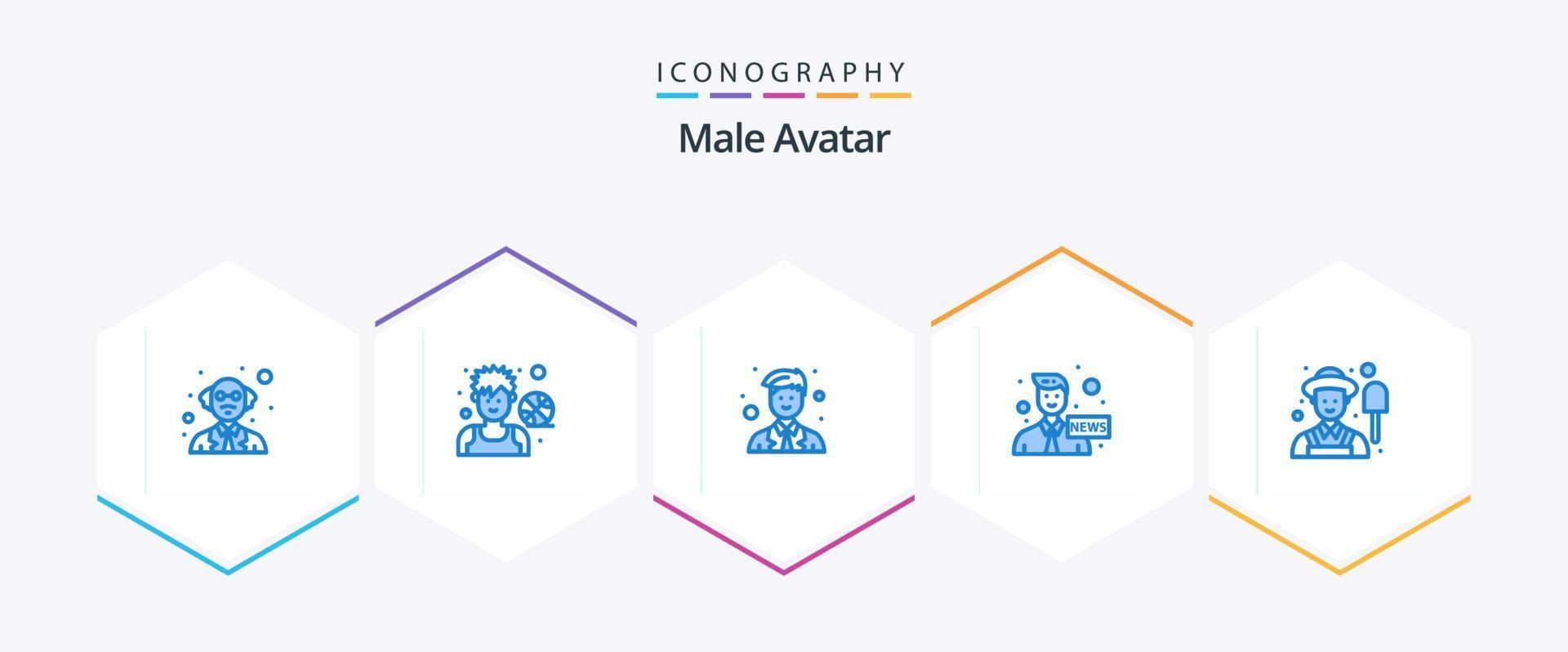 avatar masculino 25 paquete de iconos azules que incluye masculino. noticias. coordinador. medios de comunicación. ancla vector