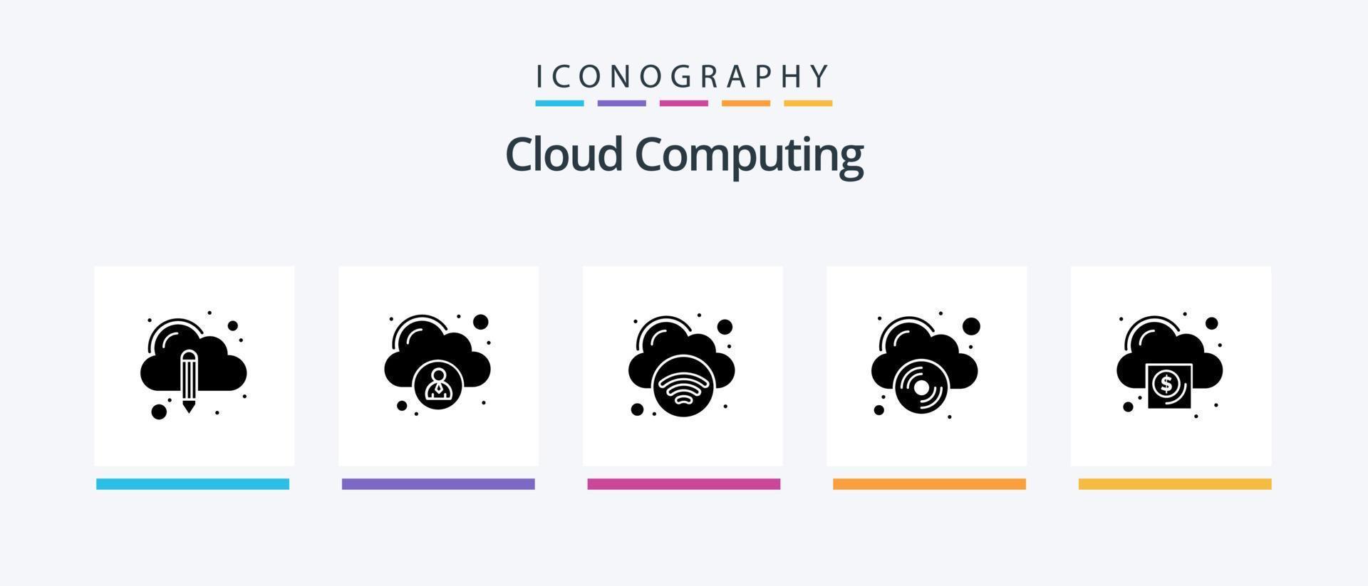 Cloud Computing Glyph 5 Icon Pack Including money. business. internet. compact disk. Creative Icons Design vector