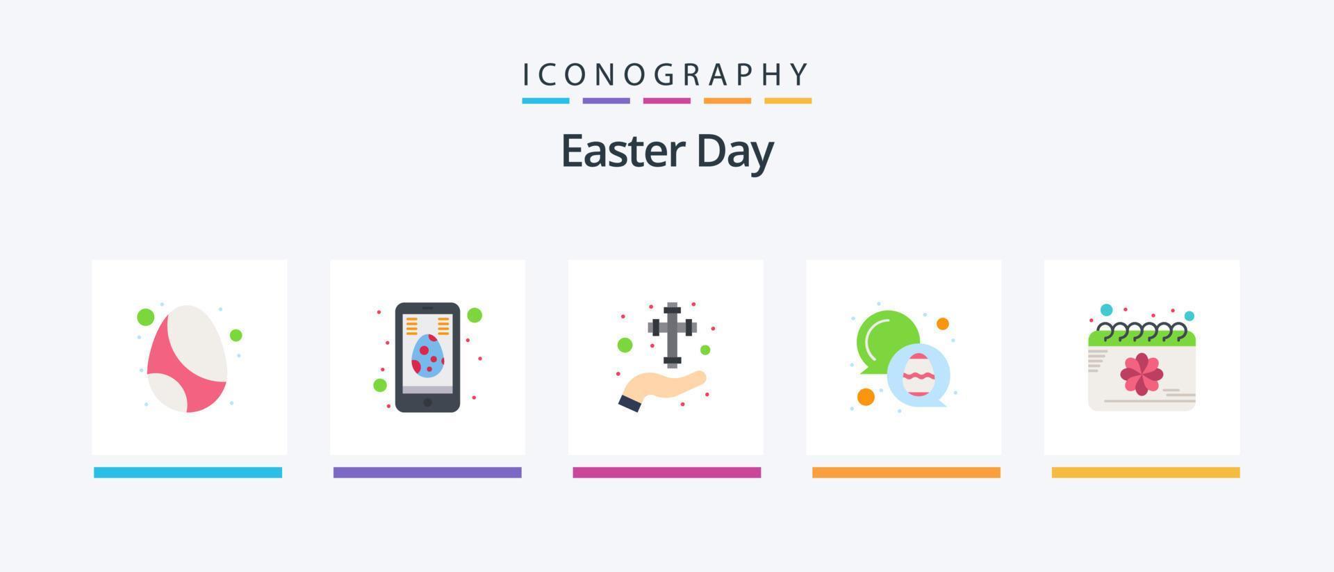 Easter Flat 5 Icon Pack Including calendar. easter. care. color. cross. Creative Icons Design vector