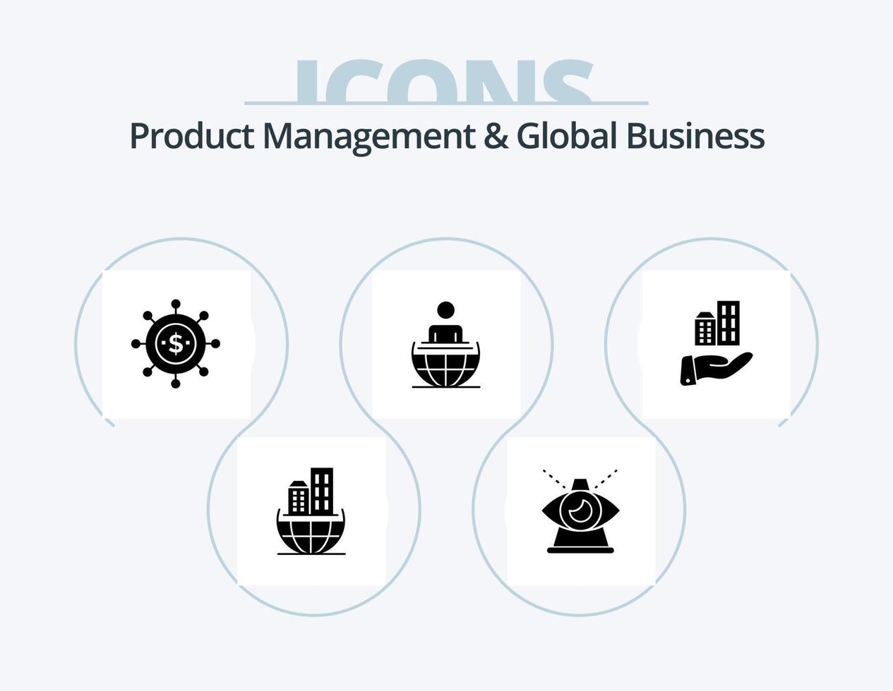 Product Managment And Global Business Glyph Icon Pack 5 Icon Design. architecture. international. providence. business. modern vector