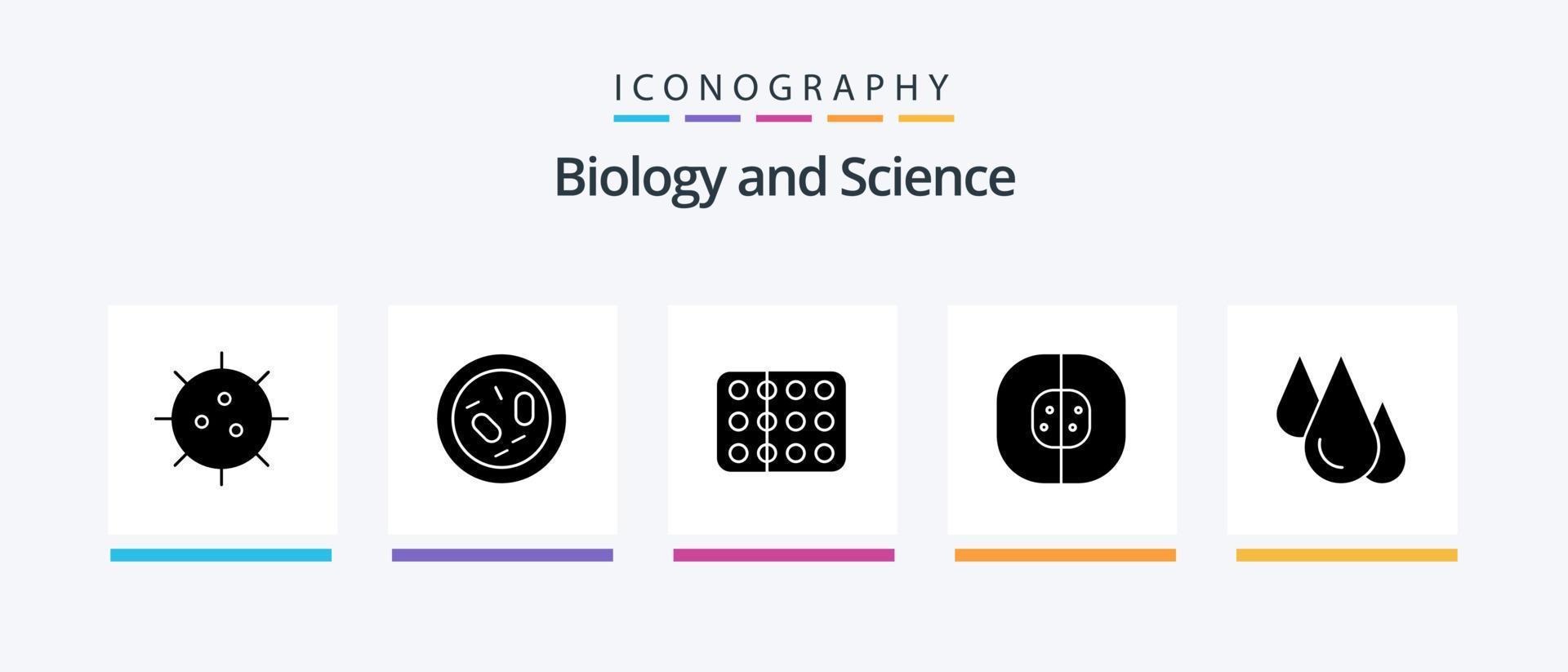 paquete de iconos de glifo 5 de biología que incluye celda. átomo. salud. muestra. médico. diseño de iconos creativos vector