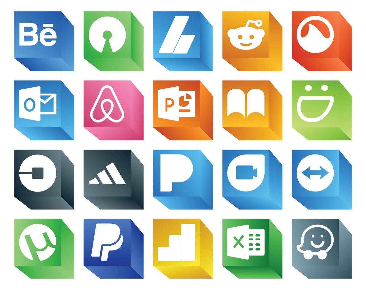 Paquete de 20 íconos de redes sociales que incluye Teamviewer Pandora Powerpoint adidas Car vector