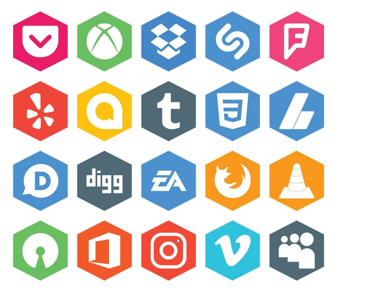 paquete de 20 íconos de redes sociales que incluye deportes de navegador css ea digg vector