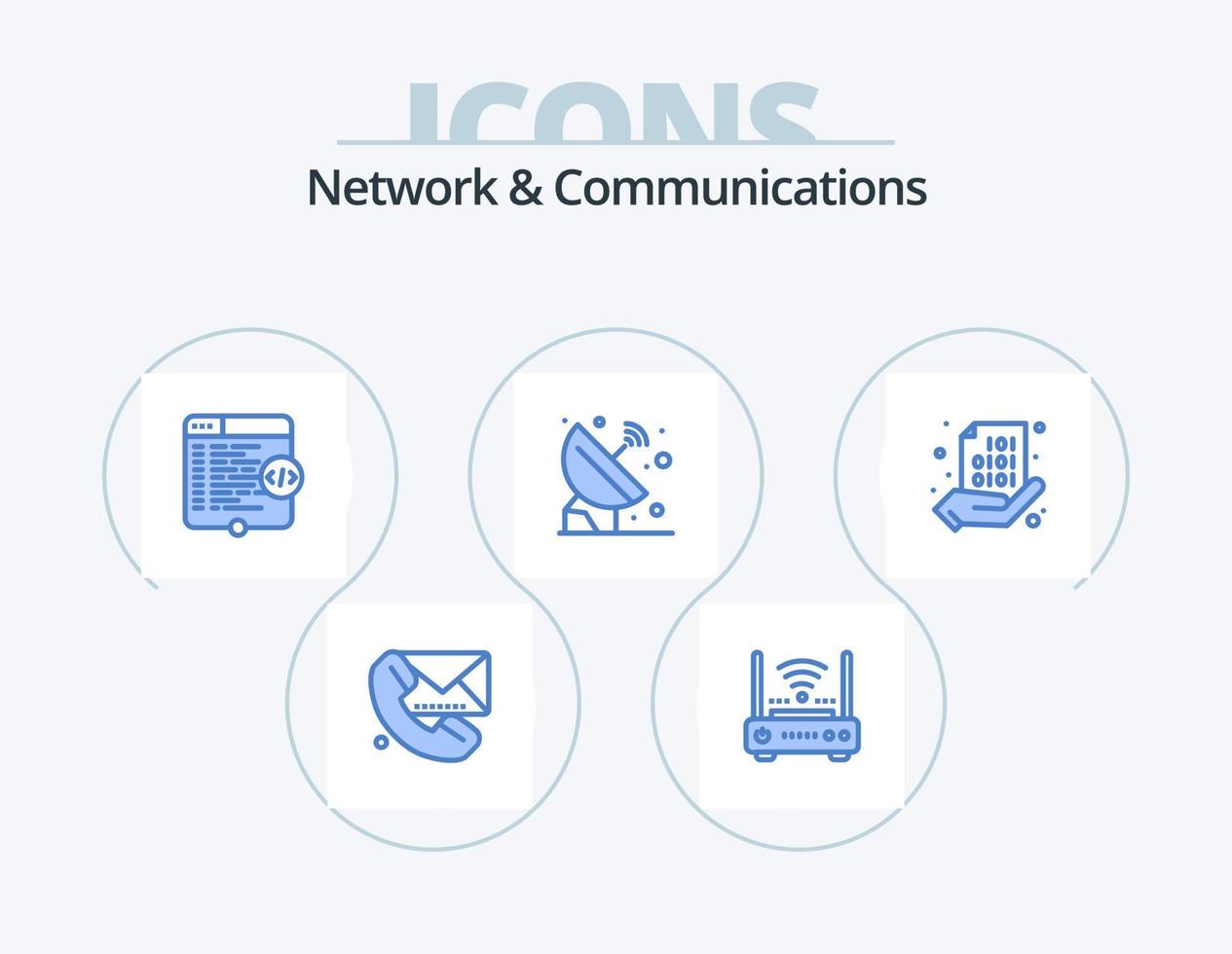 Network And Communications Blue Icon Pack 5 Icon Design. orbit. satellite. internet. coding. website vector