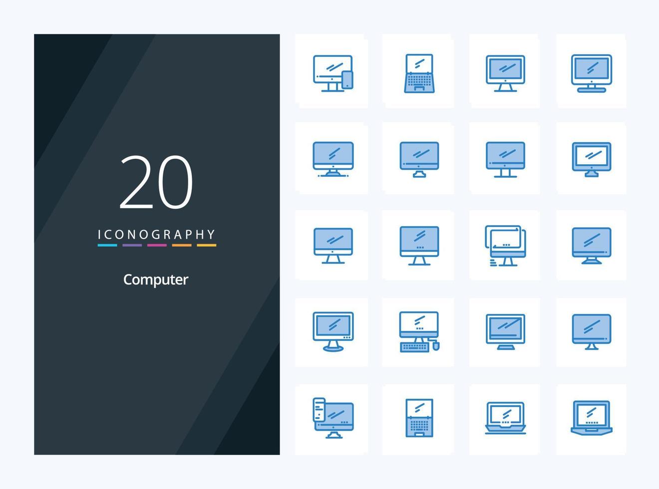 20 Computer Blue Color icon for presentation vector