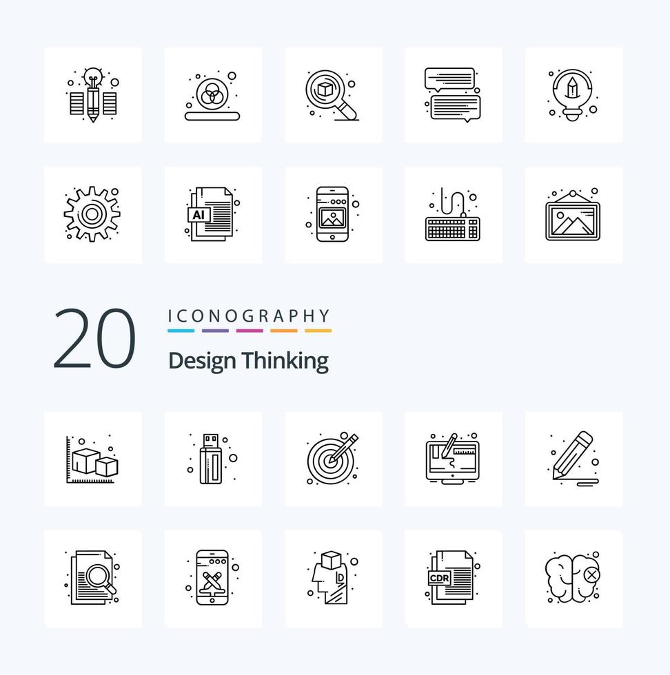 20 Design Thinking Line icon Pack like design screen design graphic computer vector