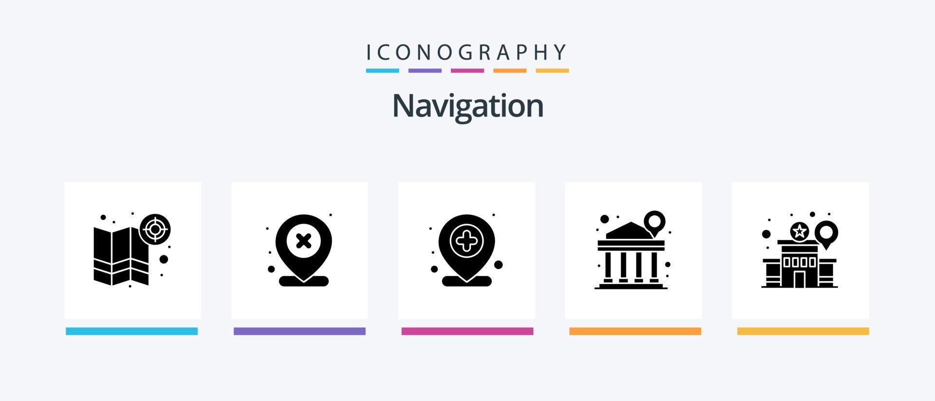 paquete de iconos de glifo de navegación 5 que incluye el edificio. finanzas. alfiler. edificio. más. diseño de iconos creativos vector