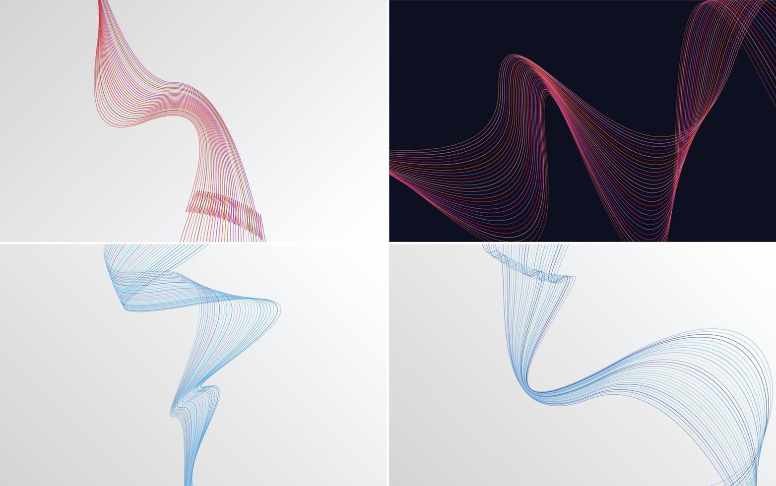 conjunto de 4 fondos abstractos de líneas onduladas para agregar estilo a su diseño vector