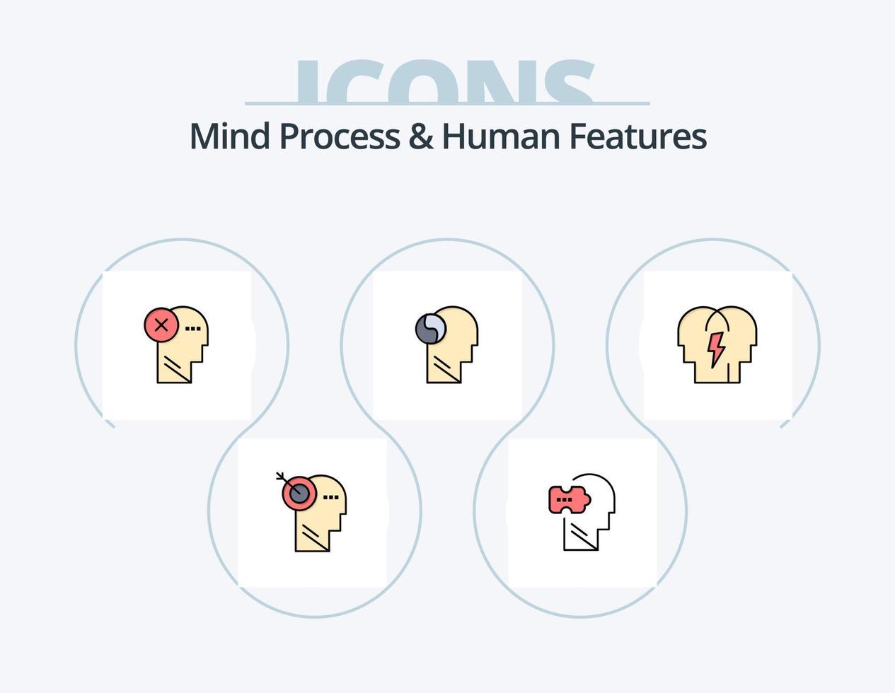 Mind Process And Human Features Line Filled Icon Pack 5 Icon Design. head. feature. chart. human. vector