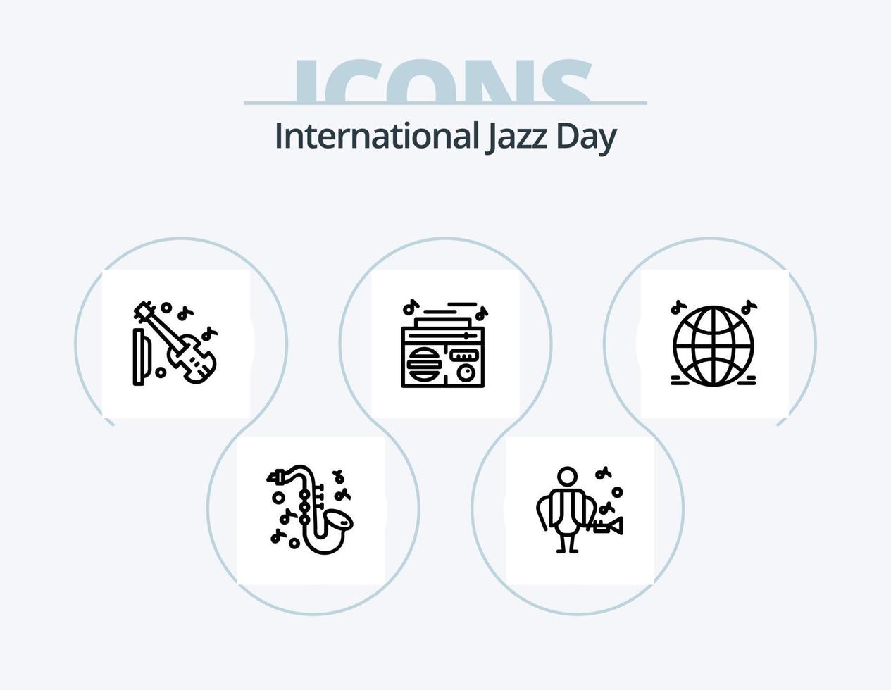 paquete de iconos de línea de día internacional de jazz 5 diseño de iconos. sonido. auriculares. tambor. multimedia. DVD vector