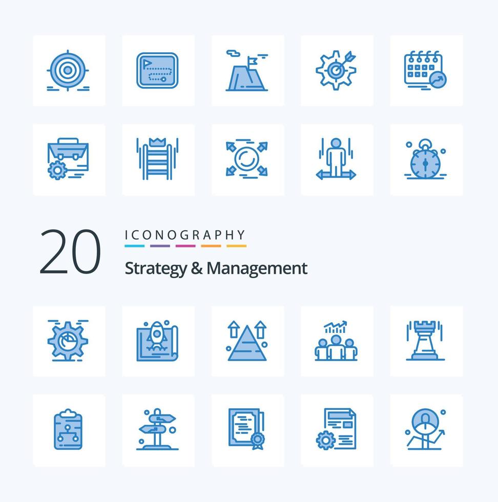 20 Strategy And Management Blue Color icon Pack like team group marketing top arrow vector