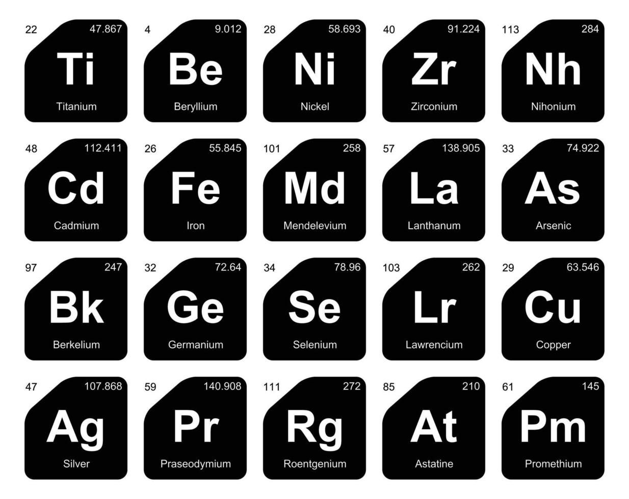 diseño de paquete de iconos de 20 tablas preiodicas de los elementos vector