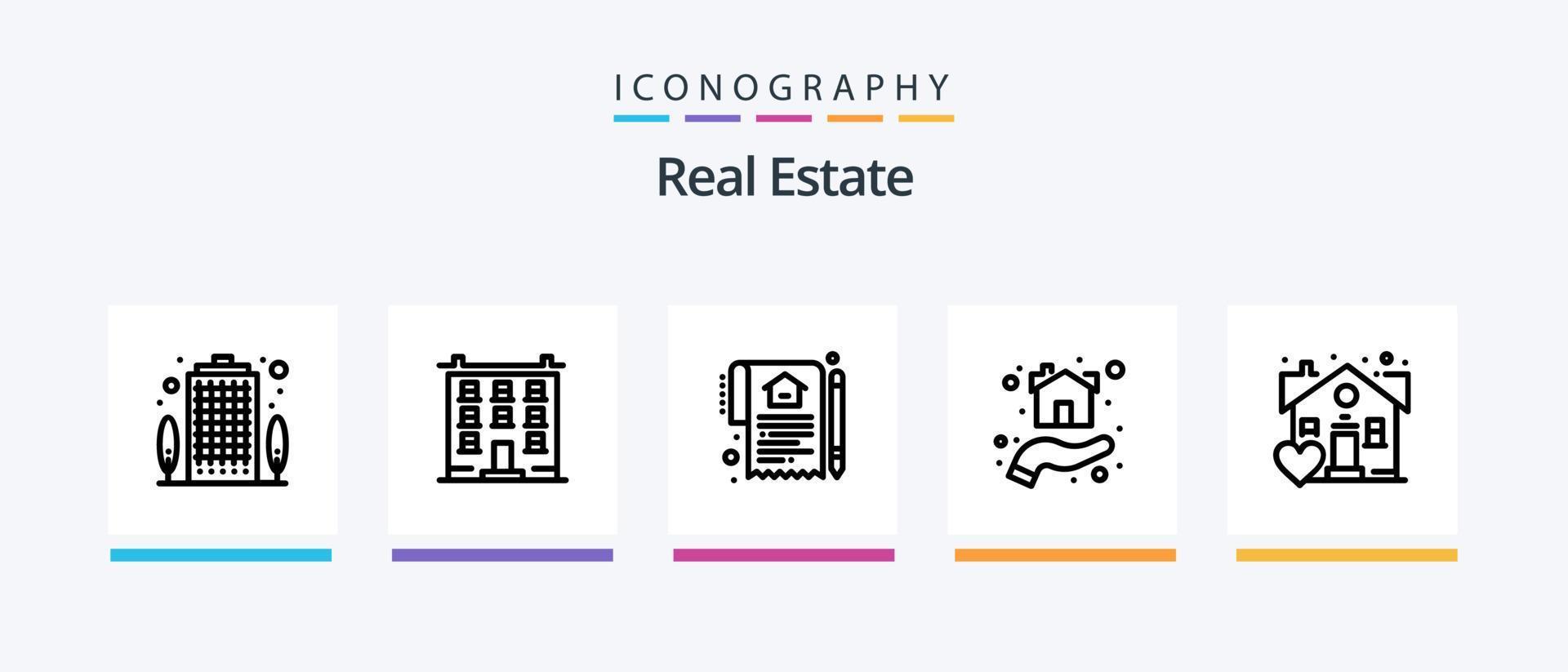 paquete de iconos de la línea 5 de bienes raíces que incluye el hogar. departamento. hogar. casa. hogar. diseño de iconos creativos vector
