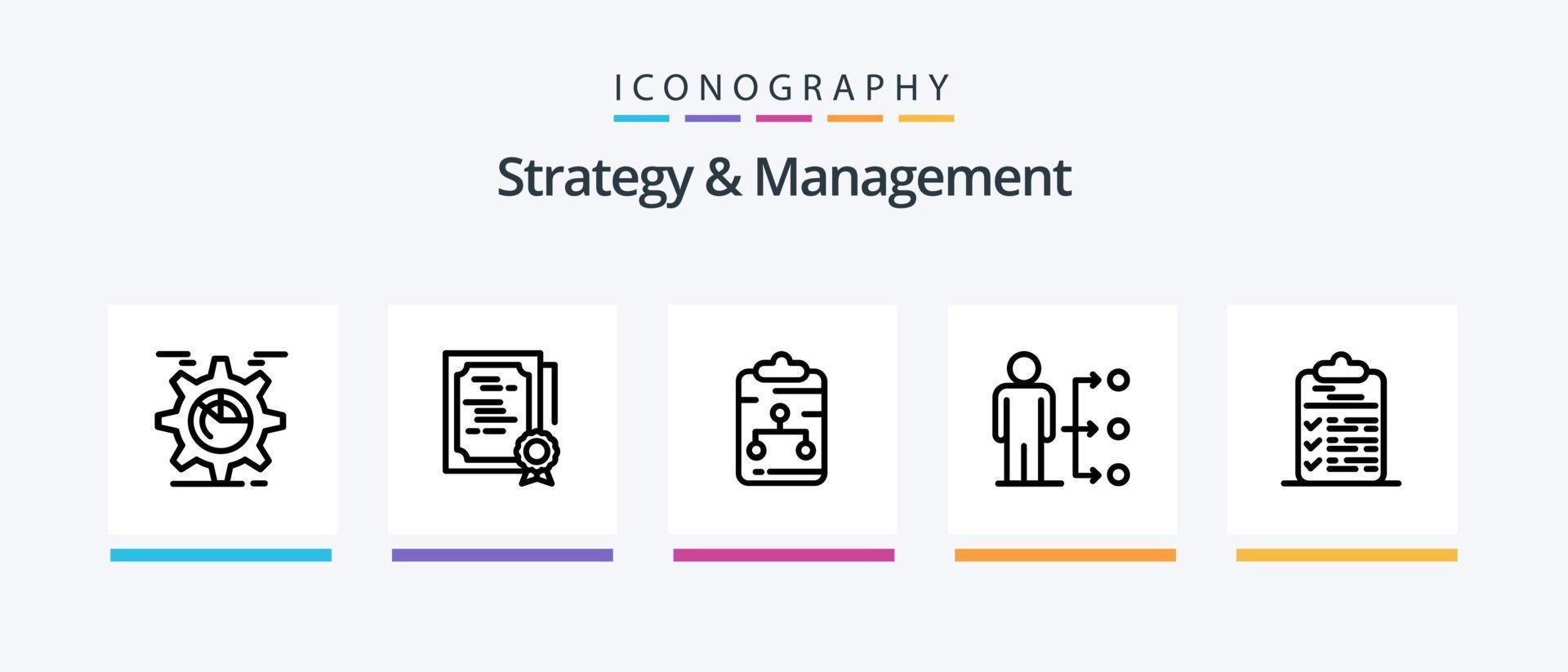 Strategy And Management Line 5 Icon Pack Including setting. bag. kpi. alert. time. Creative Icons Design vector