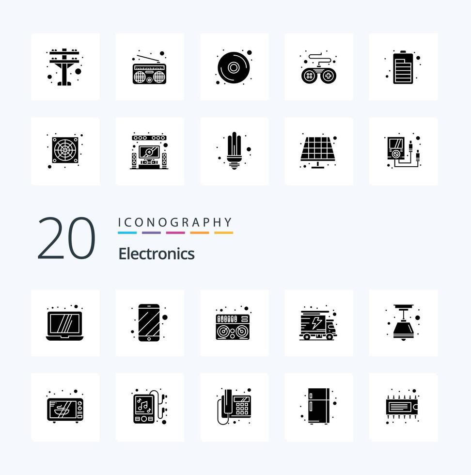 20 Electronics Solid Glyph icon Pack like microwave light bulb mixer light truck vector