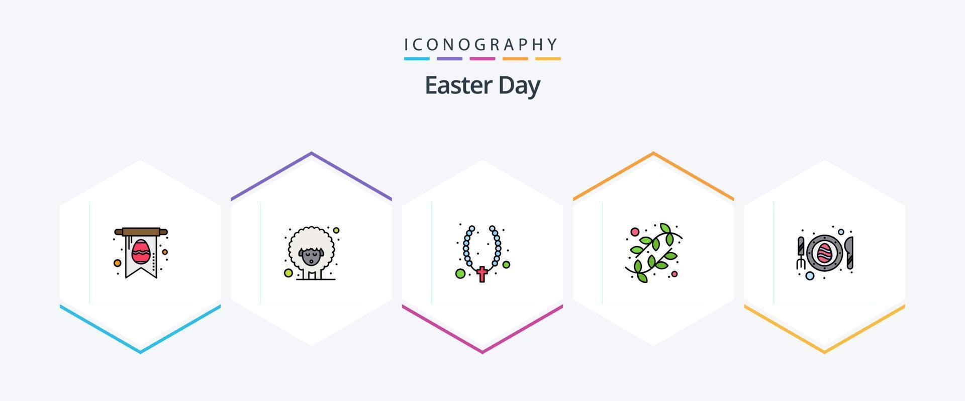 Easter 25 FilledLine icon pack including plate. egg. christian. nature. catkin vector