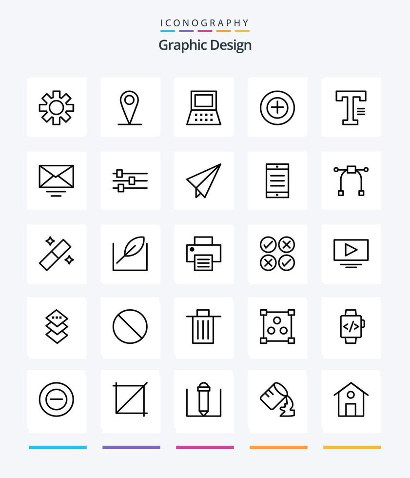 diseño creativo 25 paquete de iconos de esquema como correo electrónico. palabra. hardware. escribir. tipo vector