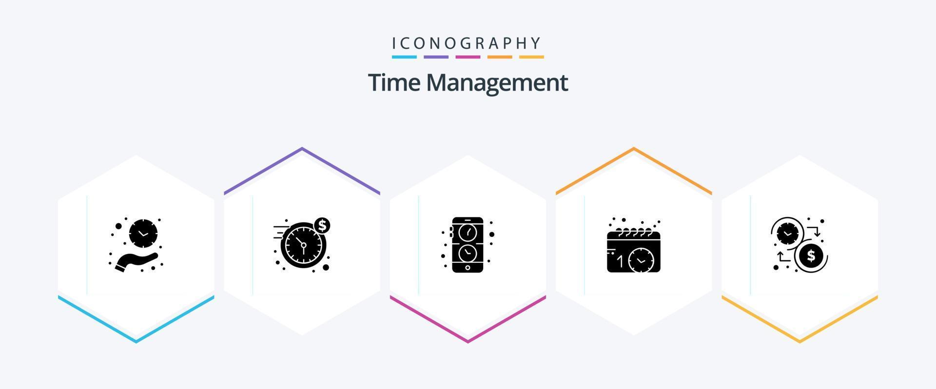 Time Management 25 Glyph icon pack including budget. schedule. time