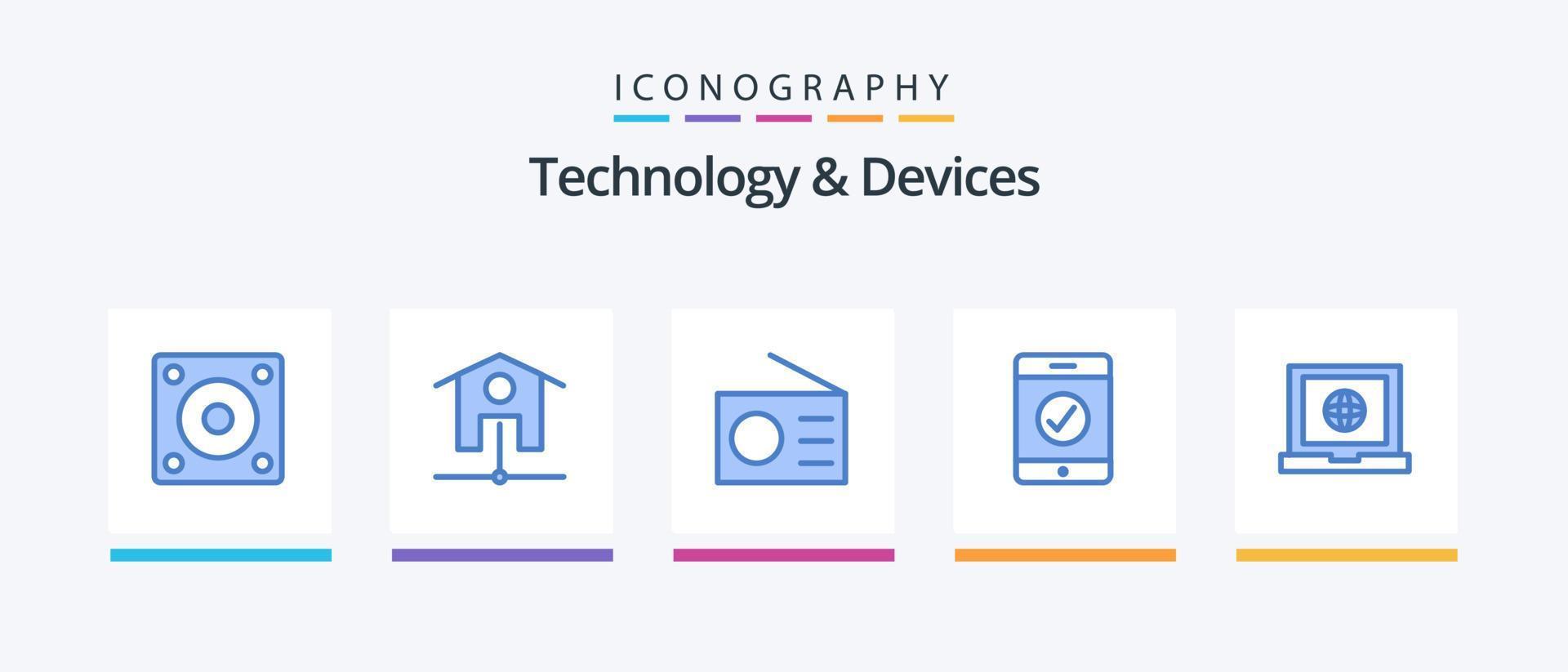 Paquete de 5 iconos azules de dispositivos que incluye . web. artilugio. computadora portátil. móvil. diseño de iconos creativos vector