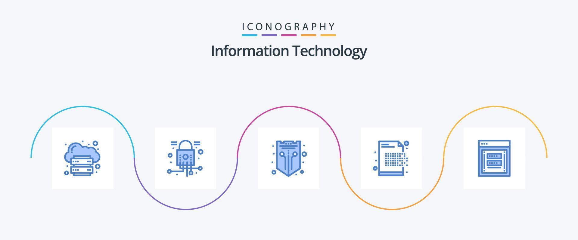 paquete de iconos azul 5 de tecnología de la información que incluye cifrado. datos. seguridad. criptografía. blindaje vector