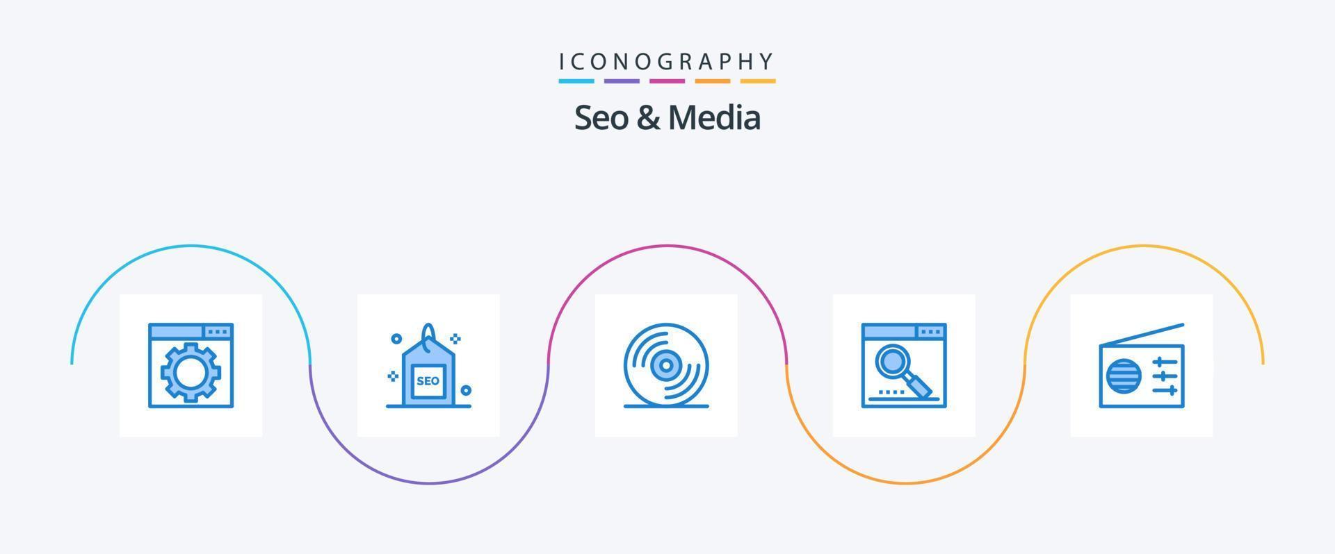 Seo and Media Blue 5 Icon Pack Including radio. search. disc. page. media vector