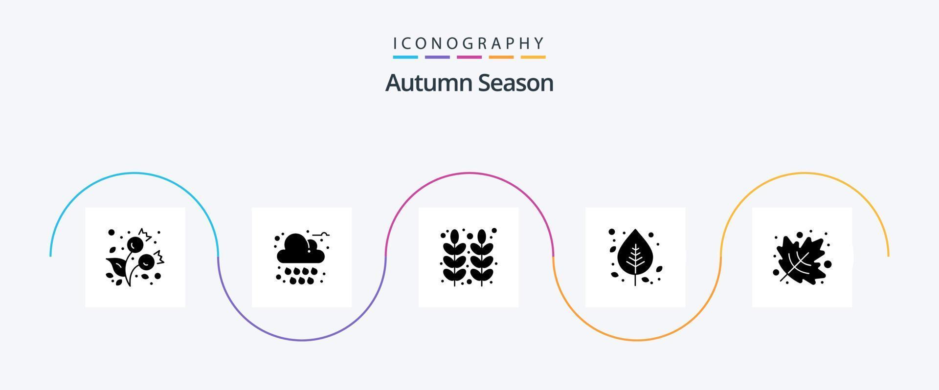 Autumn Glyph 5 Icon Pack Including tree. leaf. autumn. birch. wheat vector