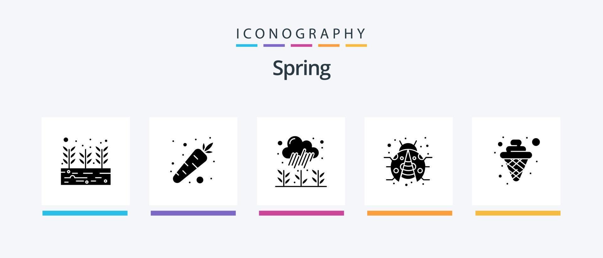 Spring Glyph 5 Icon Pack Including ice cream. cream. growth. lady bug. insect. Creative Icons Design vector
