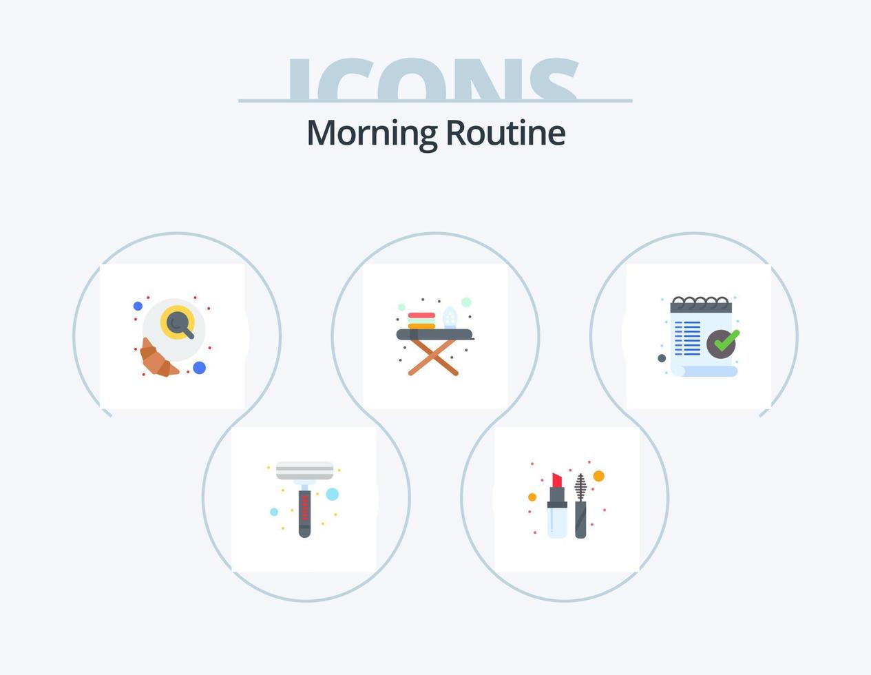 Morning Routine Flat Icon Pack 5 Icon Design. mark. checklist. coffee. check. ironing stand vector