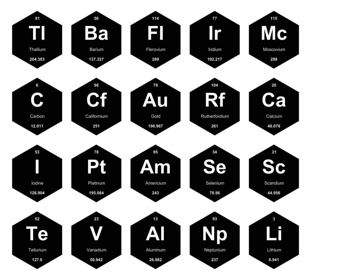 diseño de paquete de iconos de 20 tablas preiodicas de los elementos vector