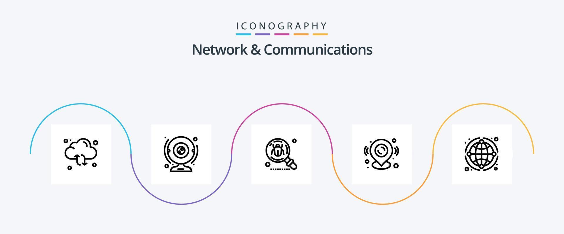 Network And Communications Line 5 Icon Pack Including location. pin. computer. search. find vector
