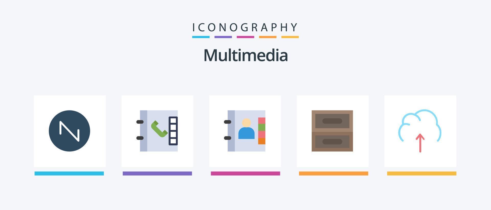 Multimedia Flat 5 Icon Pack Including . storage. archive. server. data. Creative Icons Design vector
