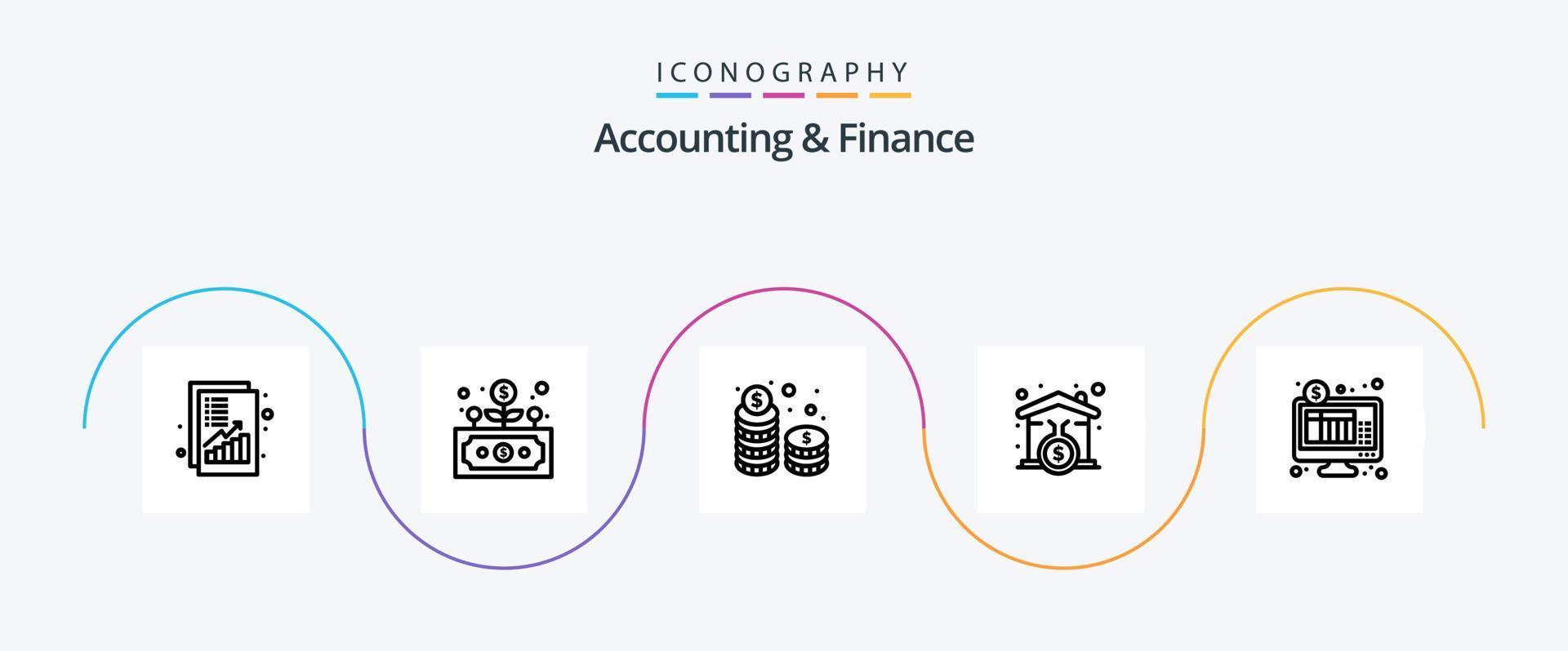 paquete de iconos de la línea 5 de contabilidad y finanzas que incluye préstamo. hipoteca. crecer. casa. dinero vector