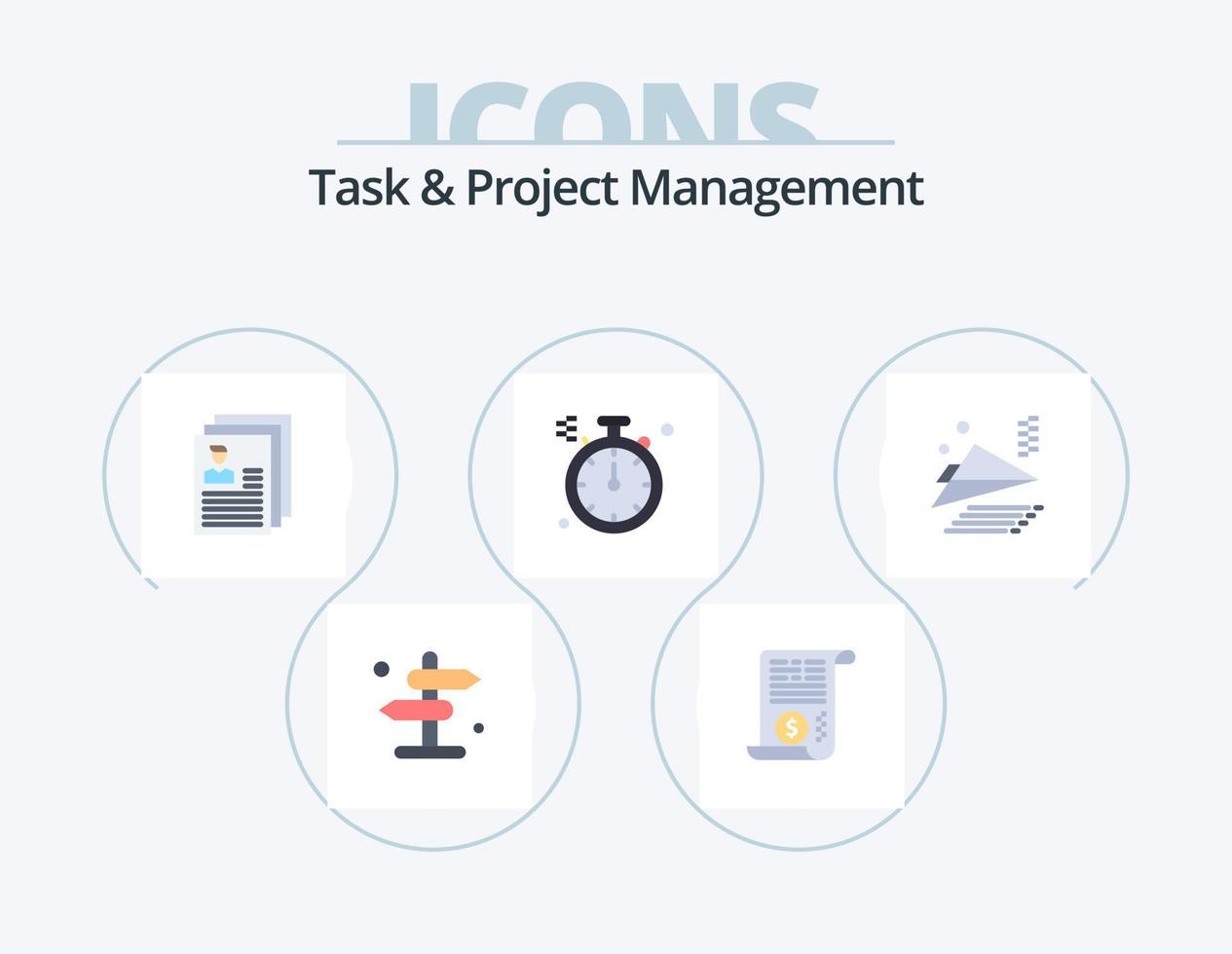 Task And Project Management Flat Icon Pack 5 Icon Design. paper plane. north. account. direction. profile vector