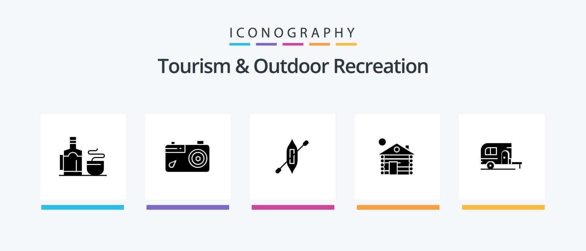 Tourism And Outdoor Recreation Glyph 5 Icon Pack Including camping. home. boat. service. hotel. Creative Icons Design vector