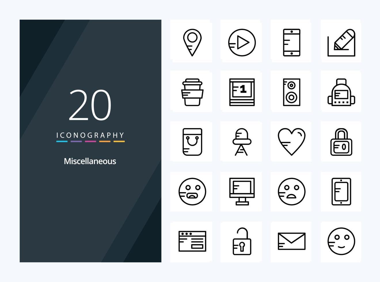 20 Miscellaneous Outline icon for presentation vector