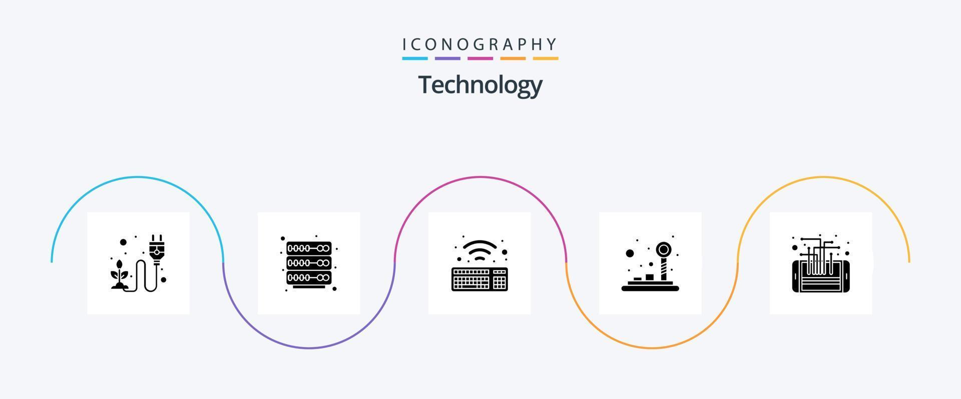 paquete de iconos de glifo 5 de tecnología que incluye teléfono. circuito. teclado. palanca de mando. Almohadilla de control vector